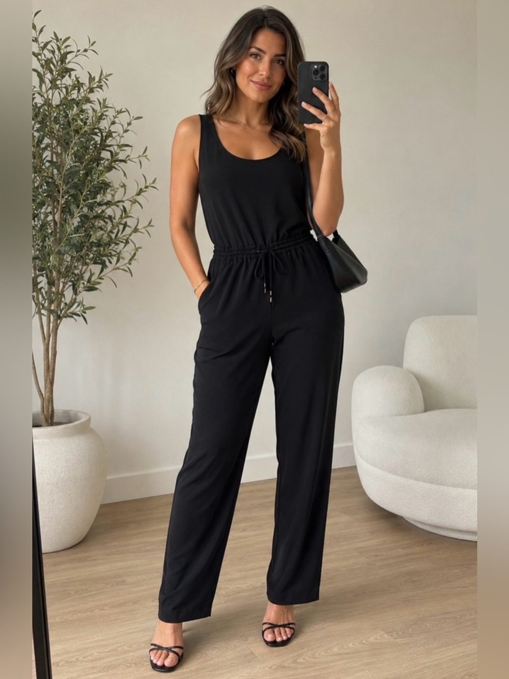 Lauren Ralph Lauren Womens Jumpsuit Black Sleeveless Drawstring Waist Size 2